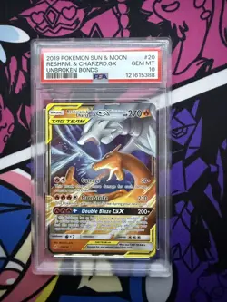 🔥 Pokemon PSA 10 Reshiram & Charizard GX 2019 20/214 Unbroken Bonds 🔥 - Image 1