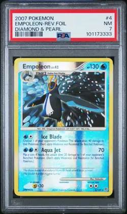 2007 POKEMON DIAMOND & PEARL #4 EMPOLEON-REVERSE FOIL PSA 7 - Image 1