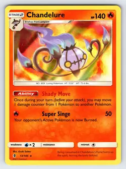 Chandelure 13/145 2017 S&M Guardians Rising Pokemon Card TCG Holo Rare - Nm - Image 1