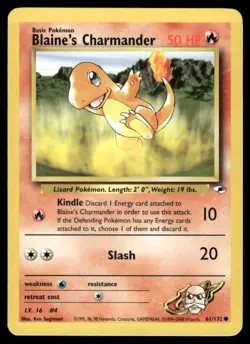 Pokemon Cards Blaine's Charmander 61/132 Unlimited Gym Heroes WOTC Common LP - Image 1