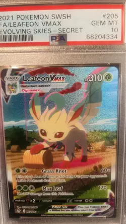 2021 POKEMON SWORD & SHIELD EVOLVING SKIES SECRET FULL ART/LEAFEON VMAX PSA 10 - Image 1