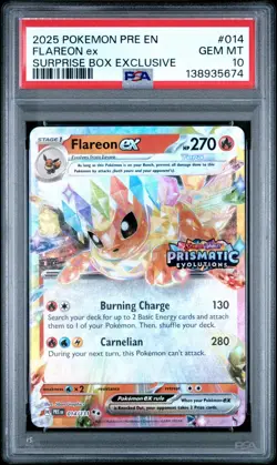 2025 POKEMON PRE EN-PRISMATIC EVOLUTIONS 014 FLAREON EX SURPRISE BOX PSA 10 - Image 1