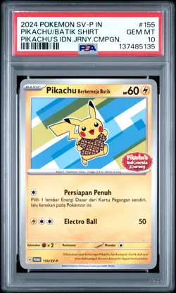 2024 POKEMON INDONESIAN SV-P PROMO #155 PIKACHU IN BATIK SHIRT PSA 10 - Image 1