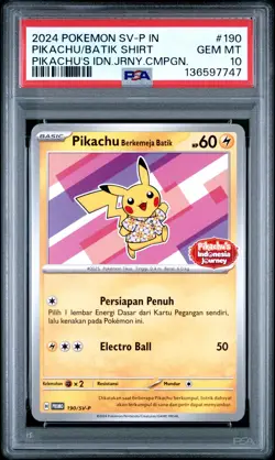 2024 POKEMON INDONESIAN SV-P PROMO #190 PIKACHU IN BATIK SHIRT PSA 10 - Image 1