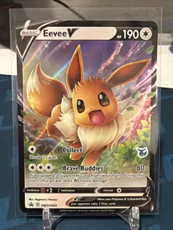 💥 Pokemon Eevee V SWSH: Sword & Shield Promo Holo SWSH065 HP190 TCG - Image 1