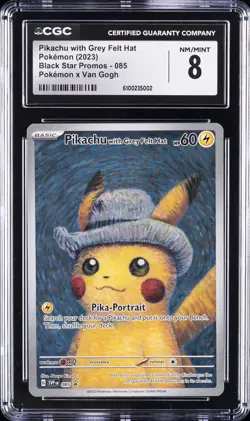 2023 POKEMON SVP EN-SV BLACK STAR PROMO #085 PIKACHU WITH GREY FELT HAT CGC 8 - Image 1
