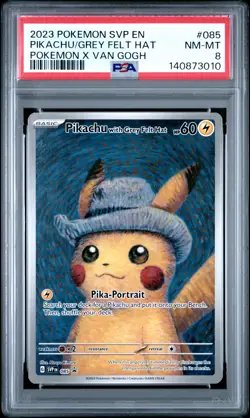 2023 POKEMON SVP EN-SV BLACK STAR PROMO #085 PIKACHU WITH GREY FELT HAT PSA 8 - Image 1