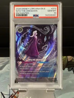 2025 DISNEY LORCANA EN 8-REIGN OF JAFAR ENCHANTED #213 INTO THE UNKNOWN PSA 10 - Image 1
