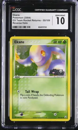 CGC 10 Ekans EX Team Rocket Returns 55/109 Reverse Holo STAMPED Pokemon Card - Image 1
