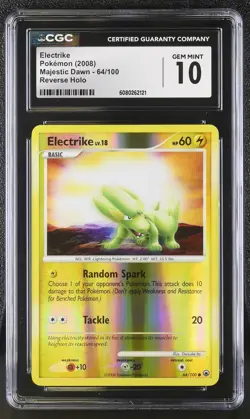 CGC 10 GEM MINT Electrike 2008 Majestic Dawn 64/100 Reverse Holo Pokemon Card - Image 1