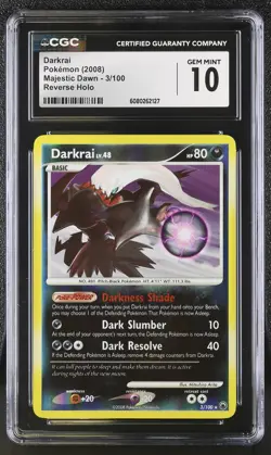 CGC 10 GEM MINT Darkrai 2008 Majestic Dawn 3/100 Reverse Holo Pokemon Card - Image 1