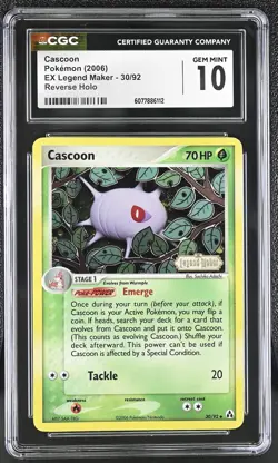 CGC 10 GEM MINT Cascoon EX Legend Maker 30/92 Reverse Holo Stamped Pokemon Card - Image 1