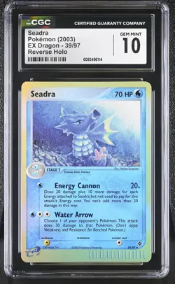 CGC 10 GEM MINT Seadra 2003 EX Dragon 39/97 Reverse Holo Pokemon Card - Image 1