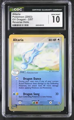 CGC 10 GEM MINT Altaria 2003 EX Dragon 2/97 Reverse Holo Pokemon Card - Image 1