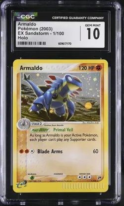 CGC 10 GEM MINT Armaldo 2003 EX Sandstorm 1/100 Holo Pokemon Card - Image 1
