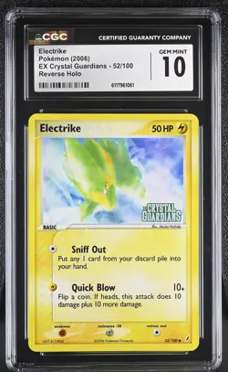 CGC 10 Electrike EX Crystal Guardians 52/100 Reverse Holo STAMPED Pokemon Card - Image 1