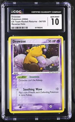 CGC 10 Drowzee EX Team Rocket Returns 54/109 Reverse Holo Stamped Pokemon Card - Image 1