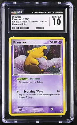 CGC 10 Drowzee EX Team Rocket Returns 54/109 Reverse Holo Stamped Pokemon Card - Image 1