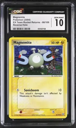 CGC 10 Magnemite EX Team Rocket Returns 66/109 Reverse Holo STAMPED Pokemon Card - Image 1
