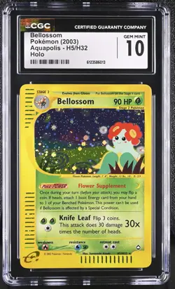 CGC 10 GEM MINT Bellossom 2003 Aquapolis H5/H32 Holo Pokemon Card - Image 1