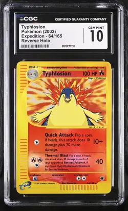 CGC 10 GEM MINT Typhlosion 2002 Expedition 64/165 Reverse Holo Pokemon Card - Image 1