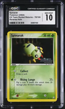 CGC 10 Spinarak EX Team Rocket Returns 78/109 Reverse Holo Stamped Pokemon Card - Image 1