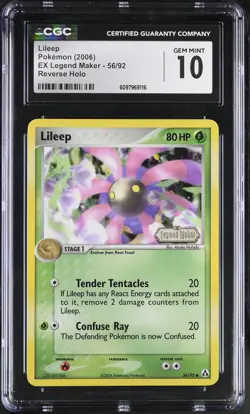 CGC 10 GEM MINT Lileep EX Legend Maker 56/92 Reverse Holo STAMPED Pokemon Card - Image 1