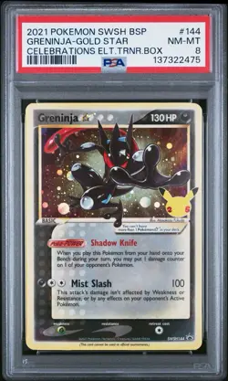 2021 Pokemon SWSH BSP Greninja Gold Star Celebrations Etb Promo PSA NM-MT 8 #144 - Image 1