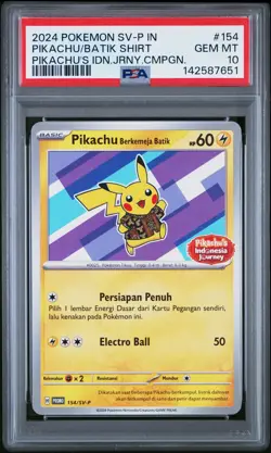 2024 POKEMON INDONESIAN SV-P PROMO #154 PIKACHU IN BATIK SHIRT PSA 10 - Image 1