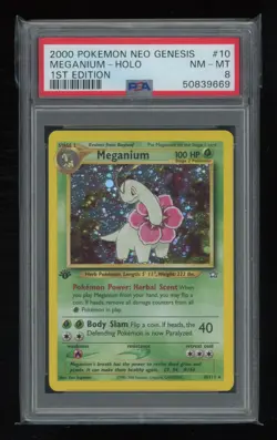 POKEMON 1st Edition Neo Genesis MEGANIUM 10/111 Holo Rare PSA 8 NM-MT Vintage - Image 1