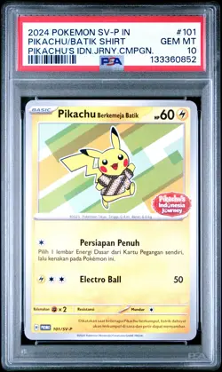 2024 POKEMON INDONESIAN SV-P PROMO #101 PIKACHU IN BATIK SHIRT PSA 10 - Image 1