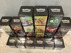 Pokemon Metal Collectors Tins Lot Of 27 - Cube/Square With 2 Pages Of Stickers - Image 1