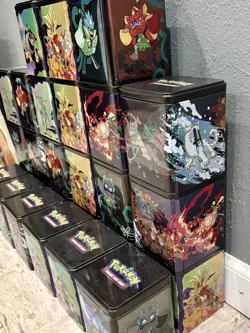 Pokemon Metal Collectors Tins Lot Of 27 - Cube/Square With 2 Pages Of Stickers - Image 3