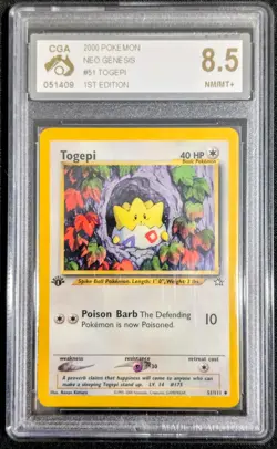 CGA 8.5 Togepi 1st Edition Neo Genesis 51/111 Pokemon TCG Card Graded 2000 - Image 1