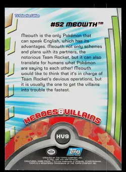 Pokemon Card - Meowth Topps TV Animation Edition 52 Heroes & Villains Blue Logo - Image 2