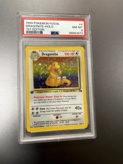Dragonite 1st Edition Pokemon TCG #4 Fossil Holo PSA 8 - Image 1