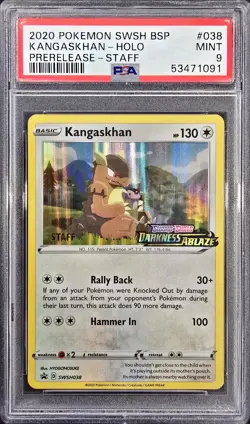 2020 POKEMON SWSH BLACK STAR STAFF PROMO #038 KANGASKHAN-HOLO PSA 9 - Image 1