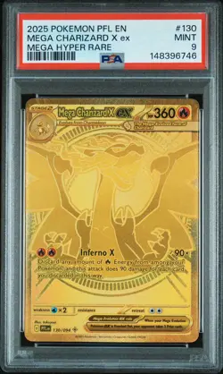 PSA 9 MINT Pokemon Mega Charizard X ex Gold 130/094 Phantasmal Flames English - Image 1