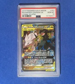 Reshiram & Zekrom Gx #222 2019 Pokemon Sun & Moon Cosmic Eclipse PSA 10 - Image 1