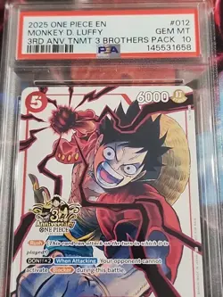 2025 One Piece English #012 Monkey.D.Luffy 3rd Anniversary TNMT 3 Brothers PSA10 - Image 5