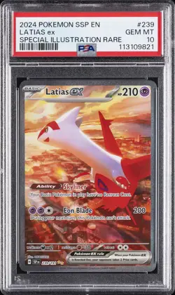 2024 POKEMON SSP EN-SURGING SPARKS SPECIAL ILLUSTRATION RARE LATIAS EX PSA 10 - Image 1