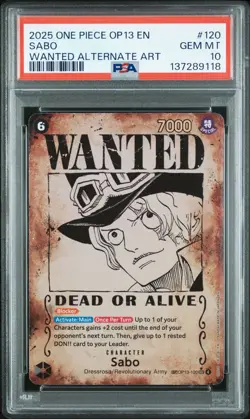 2025 ONE PIECE OP13-CARRYING ON HIS WILL WANTED ALTERNATE ART #120 SABO PSA 10 - Image 1