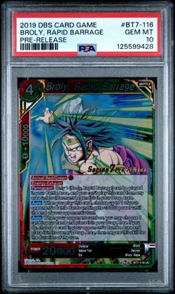 Broly, Rapid Barrage BT7-116 Foil Pre-Release Dragon Ball Super Card Game PSA 10 - Image 1