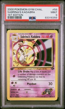 2000 POKEMON GYM CHALLENGE 1ST ED #58 SABRINA'S KADABRA PSA 9 - Image 1