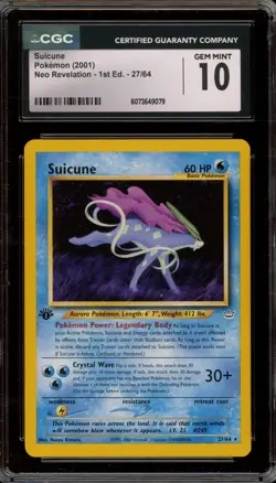 Pokemon Suicune Neo Revelation 1st Edition Rare #27 CGC 10 Gem Mint - Image 1