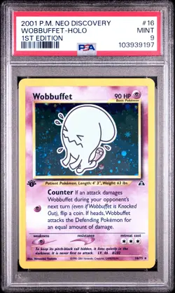 2001 POKEMON 1ST ED NEO DISCOVERY #16 WOBBUFFET-HOLO PSA 9 - Image 1