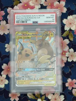 2019 Pokemon Sun & Moon Unified Minds 54/236 Raichu Alolan Raichu GX PSA 10 - Image 1