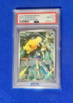 2025 POKEMON DESTINED RIVALS ILLUSTRATION RARE #193 MISTY'S PSYDUCK PSA 10 - Image 1