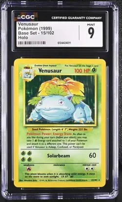 1999 Pokemon TCG Venusaur CGC 9 MINT Holo Rare #15 Base Set Vintage WOTC - Image 1