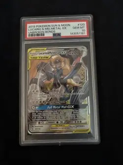 2019 POKEMON SUN & MOON UNBROKEN BONDS #120 LUCARIO & MELMETAL GX PSA 10 - Image 1